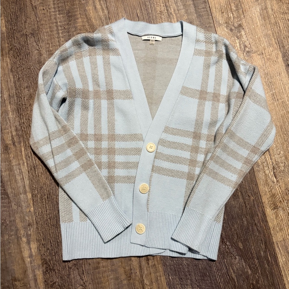 Sioni Light Blue and Gray Cardigan